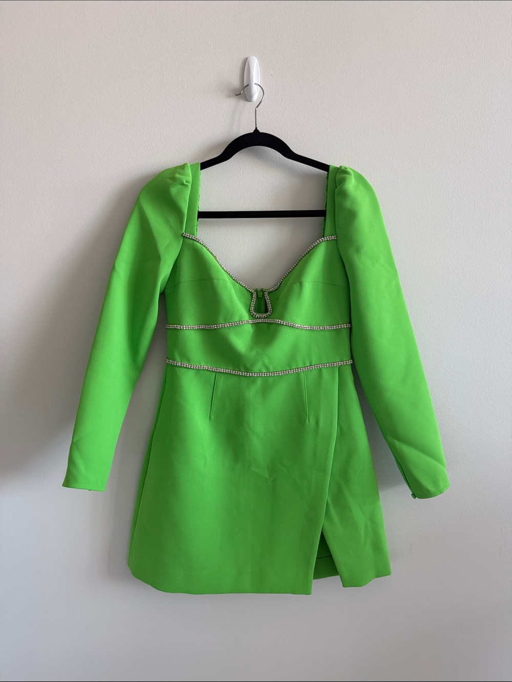 Self-Portrait Green Crepe Diamente Detail Mini Dress Green UK10/US06